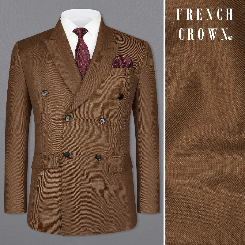 Men Suits with Side - Adjusters on Trousers for a Custom FitJambalaya Brown Double Breasted Blazer