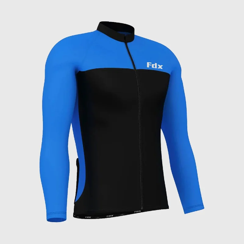 Men Jerseys with Adjustable V - Necklines for a Custom FitFdx Comet Men's & Boy's Blue Thermal Roubaix Long Sleeve Cycling Jersey