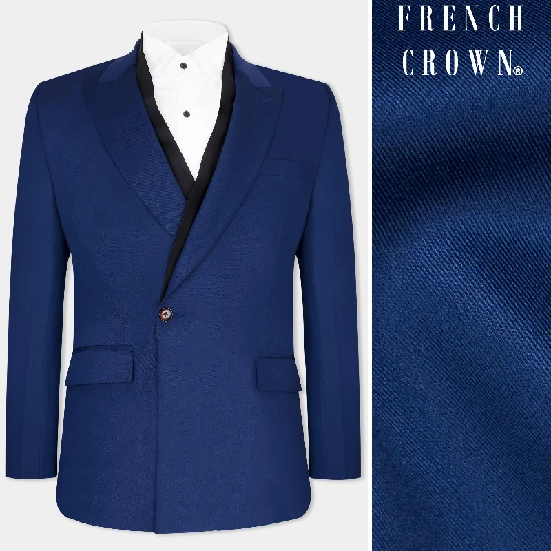 Men Blazers with Contrast Linings for a Hidden Fashion StatementMarine Blue Wool Rich Designer Blazer