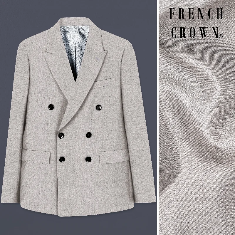 Men Blazers with Embossed Patterns for Added TextureMartini Cream Textured Wool Rich Double Breasted Blazer