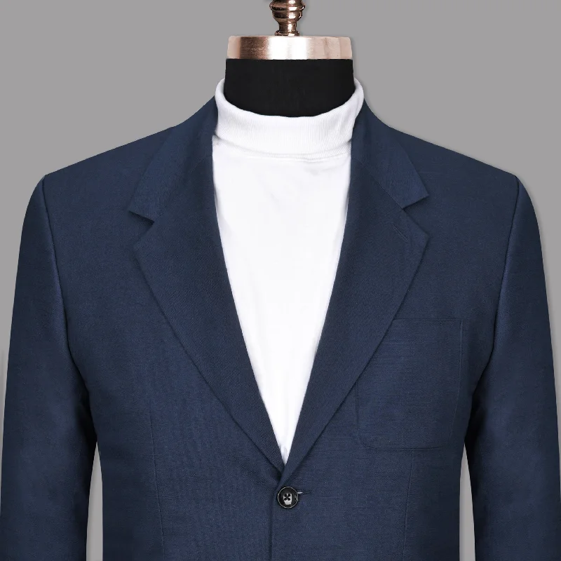 Men Suits with Tapered Trousers for a Sleek and Contemporary LookMartinique Blue Luxurious Linen Sports Blazer