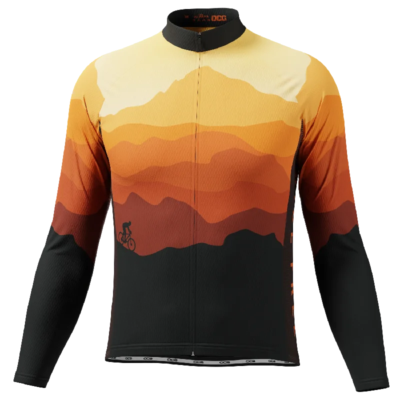 Men Jerseys with Hidden Pocket for Small Item StorageMen's Ride Free Sunset Long Sleeve Cycling Jersey