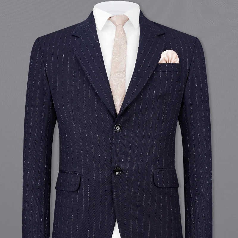 Men Blazers with Roll - Up Sleeves for a Casual Summer LookMirage Navy Blue Striped Blazer