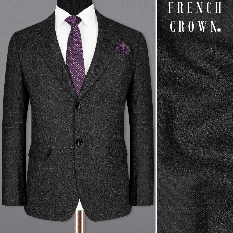 Men Suits with Linen - Blend Fabrics for a Breathable and Stylish OptionNero Grey Subtle Plaid Single-Breasted Blazer