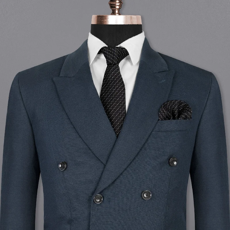 Men Blazers with Contrast Linings for a Hidden Fashion StatementOuter Space Blue Double-Breasted Premium Cotton Blazer