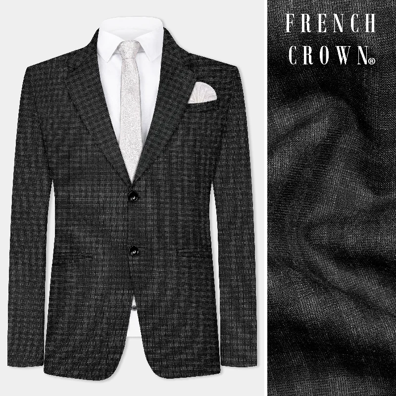 Men Suits in Charcoal Gray for a Timeless and Professional AppearancePiano Gray Plaid Wool Blend Single Breasted Blazer