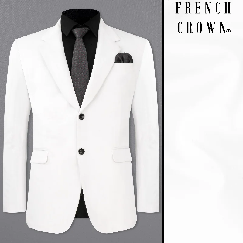 Men Suits with Linen - Blend Fabrics for a Breathable and Stylish OptionRhino White Single Breasted Velvet Blazer