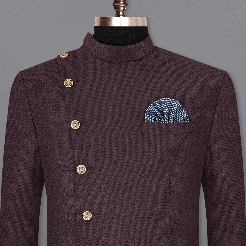 Men Blazers with Buttons Made of Mother - of - Pearl for a Luxurious TouchRose Ebony Textured Cross Placket Bandhgala Blazer