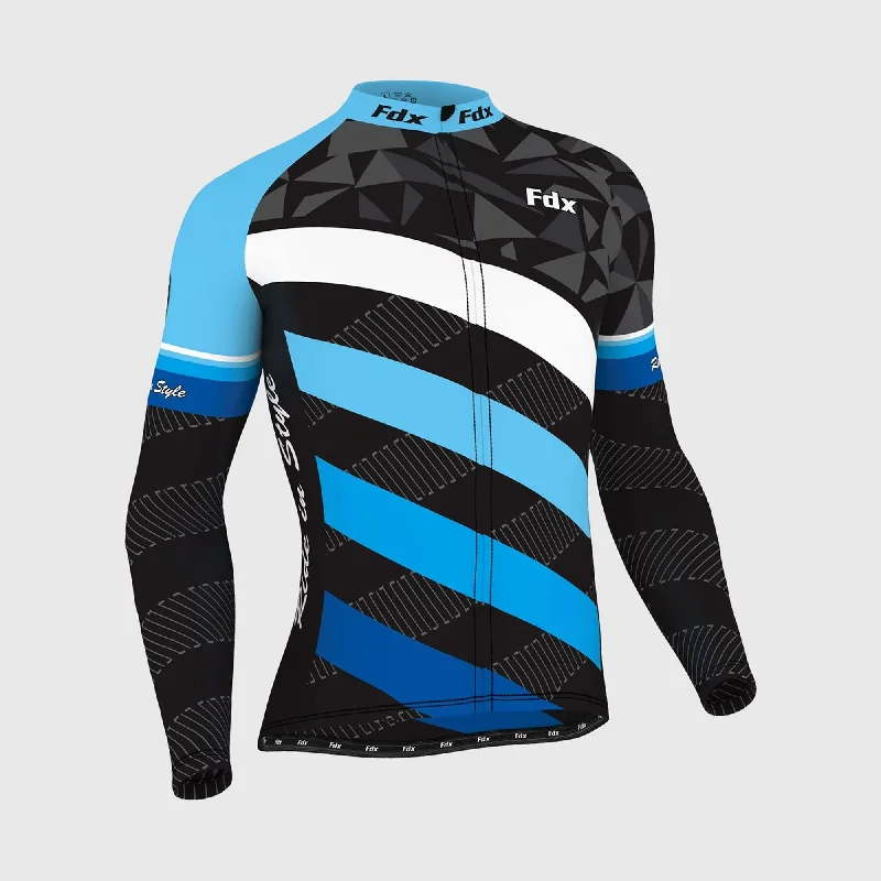 Men Jerseys with Hidden Pocket for Small Item StorageFdx Equin Men's & Boy's Blue Thermal Roubaix Long Sleeve Cycling Jersey