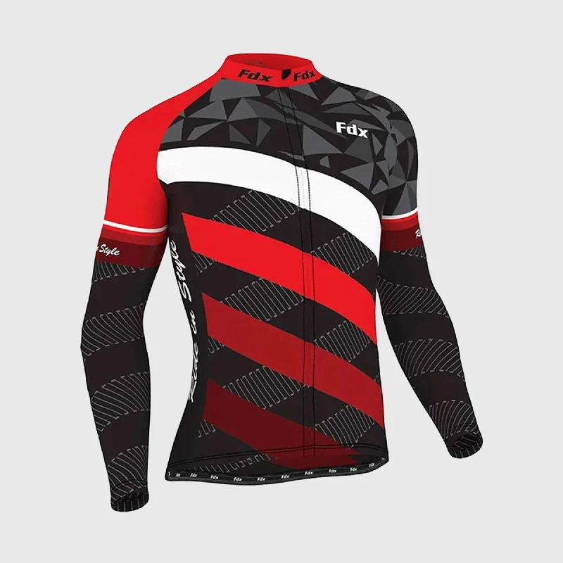 Men Jerseys with Quick - Dry Properties for Post - Game ComfortFdx Equin Men's & Boy's Red Thermal Roubaix Long Sleeve Cycling Jersey