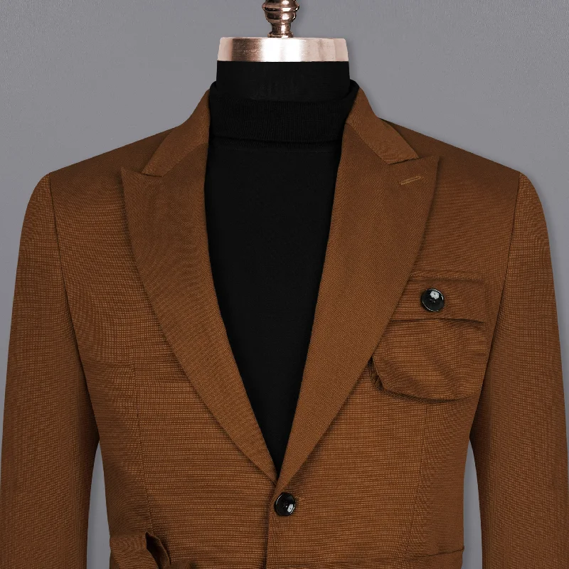 Men Suits in Navy Blue for a Classic and Versatile OptionRusset Brown Premium Cotton Belt closure Sports Blazer