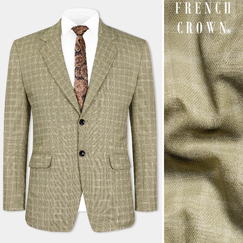 Men Blazers with Padded Shoulders for a Structured SilhouetteSandrift Brown Checkered Wool Rich Single Breasted Blazer