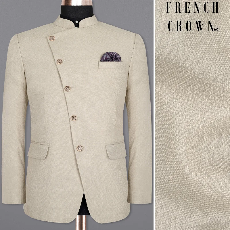 Men Blazers with Shawl Lapels for a Formal and Sophisticated LookSisal Cream Cross Placket Wool Rich Bandhgala Blazer