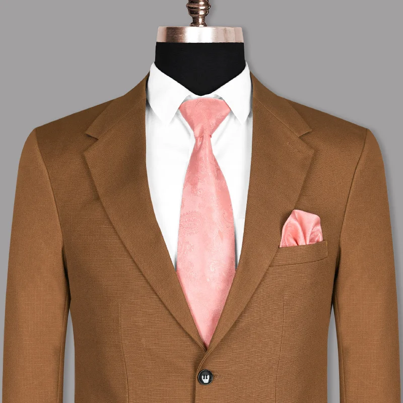 Men Suits with Double - Breasted Jackets for a Formal and Powerful LookTawny Khaki subtle Windowpane Textured Premium Cotton Rich Blazer