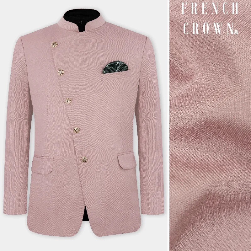 Men Suits with Linen - Blend Fabrics for a Breathable and Stylish OptionThatch Light Pink Cross Placket Bandhgala Blazer