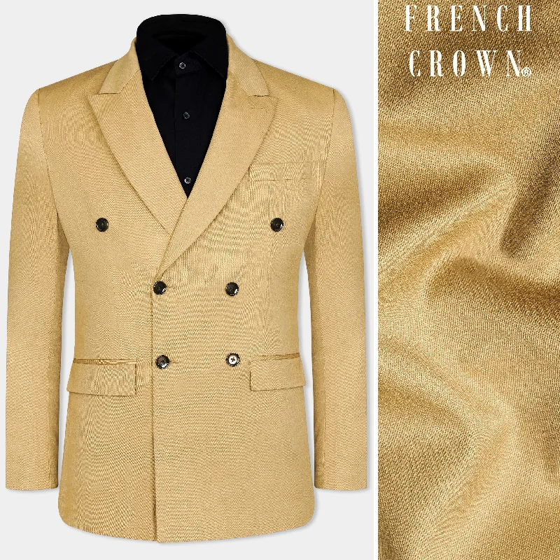 Men Blazers with Embossed Patterns for Added TextureTwine Beige Wool Rich Double Breasted Blazer