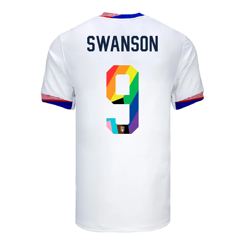 Men Jerseys with Reflective Stripes for Nighttime VisibilityMen's Nike USWNT 2024 Pride-Themed Home Swanson 9 Stadium Jersey