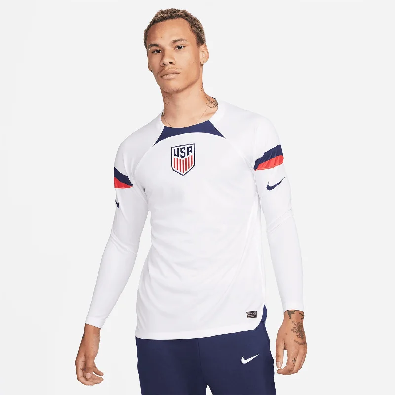 Men Jerseys with Hidden Pocket for Small Item StorageMen's Nike USMNT Long Sleeve Stadium Home Jersey