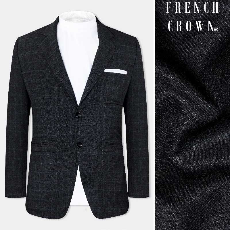 Men Blazers with Roll - Up Sleeves for a Casual Summer LookVulcan Black with Marengo Gray Windowpane Tweed Designer Blazer