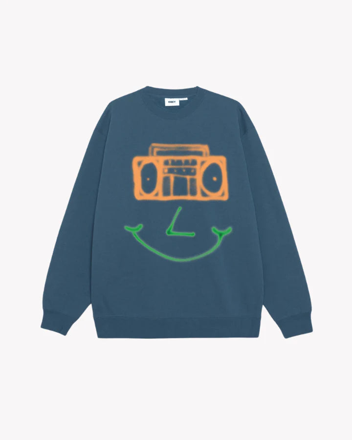 Men Fleece with Ribbed Collars for Added DurabilityOBEY Happy Boombox Heavyweight Crewneck Coronet Blue