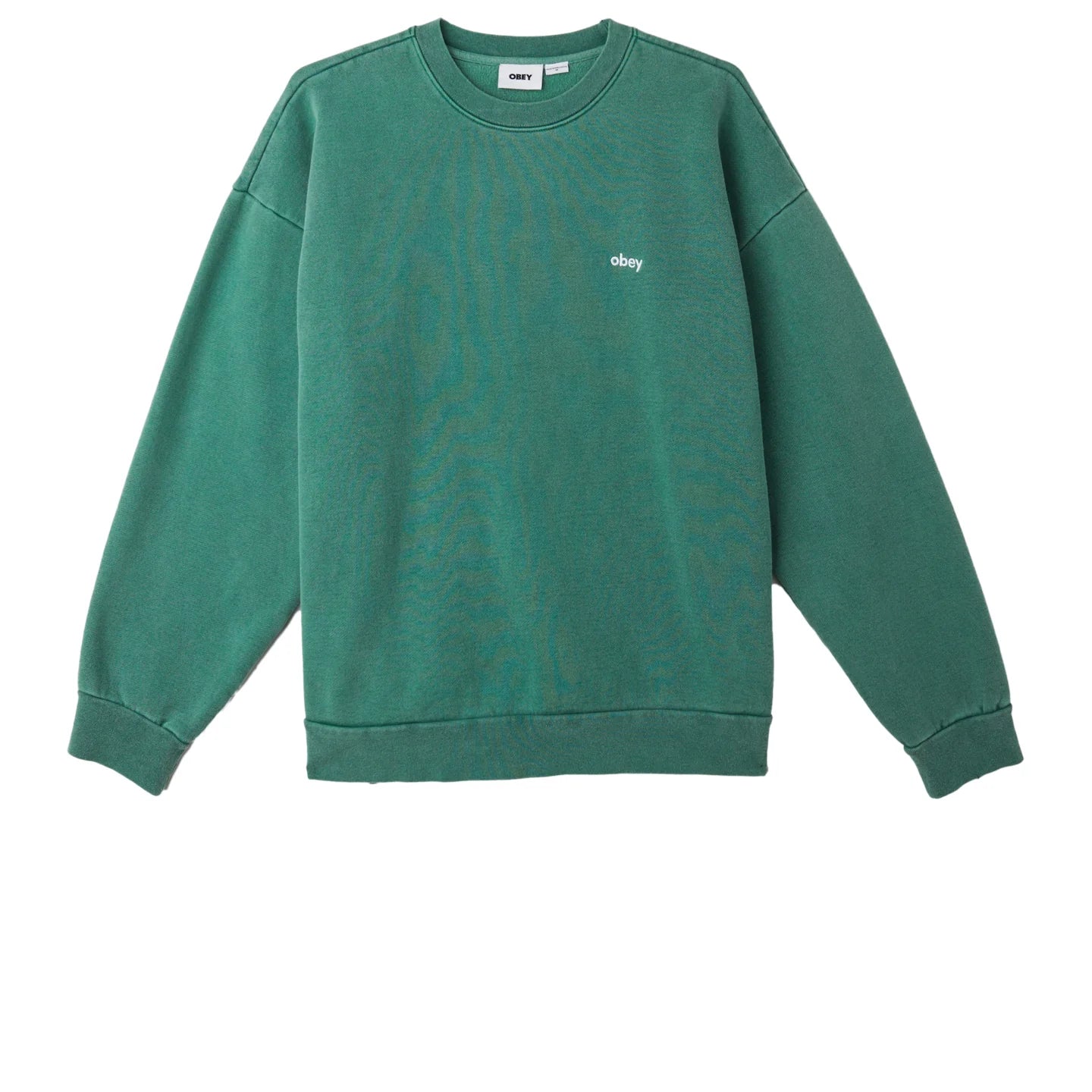 Anti - Pilling Men Fleece with a Smooth Outer LayerOBEY Lowercase Pigment Crew Aventurine Green