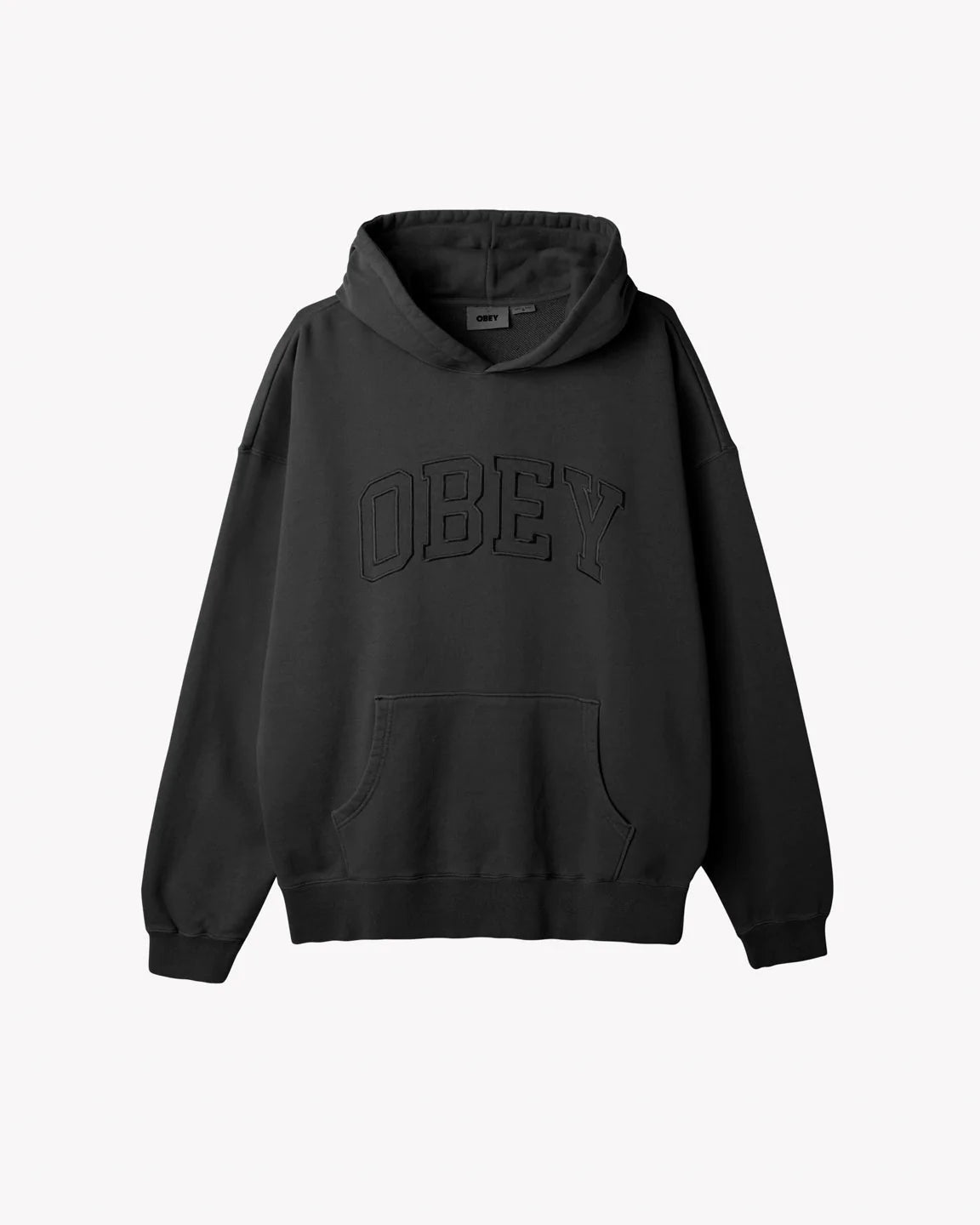 Men Fleece with Packable Design for Travel and HikingOBEY Pigment Collegiate Extra Heavy Pullover Hoodie Pirate Black