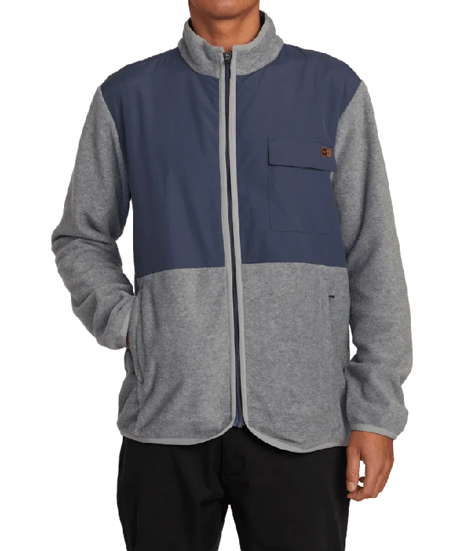 Men Fleece with Embroidered Logos for a Branded LookRVCA Yukon Zip Up Mock Neck Fleece Heather Grey