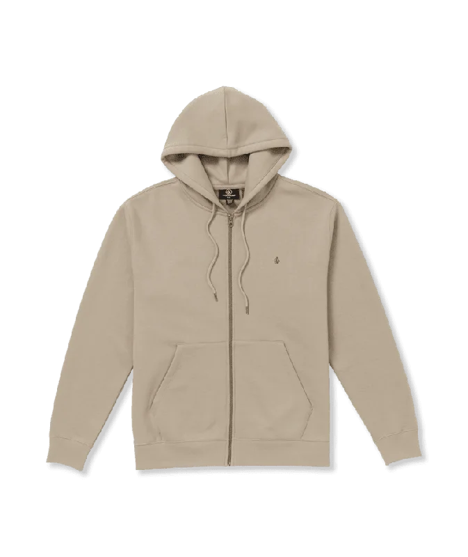 Men Fleece with Embroidered Logos for a Branded LookVOLCOM Single Stone Zip Hoodie Khaki