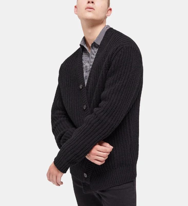 Men Sweaters with Patchwork Designs for a Unique LookBlack Buttoned Cardigan