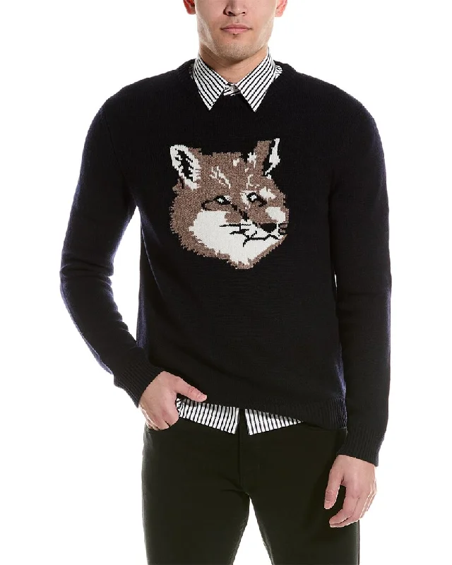 Men Sweaters with Color - Blocked Sections for a Fashion - Forward LookMaison Kitsune Big Fox Wool Crewneck Sweater