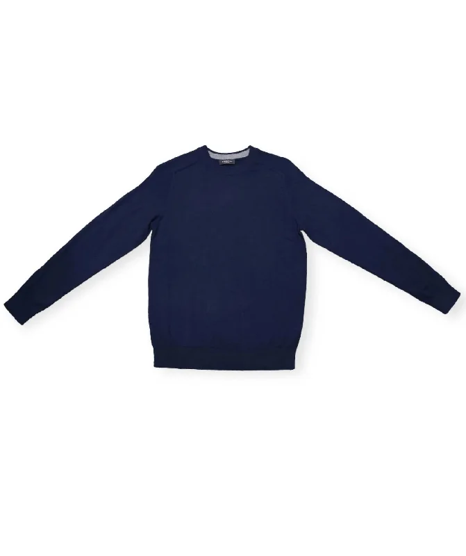 Men Sweaters with Sherpa Lining for Extra Warmth and SoftnessMen's Blade Silk Crew Neck Sweater In Dark Saphire