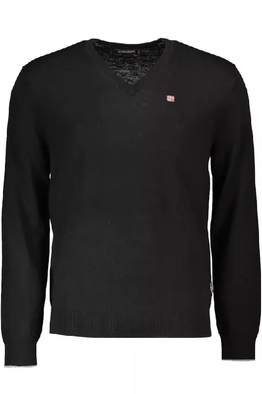 Men Sweaters with Embroidered Details for a Personal TouchNapapijri Elegant V-Neck Wool Men's Sweater