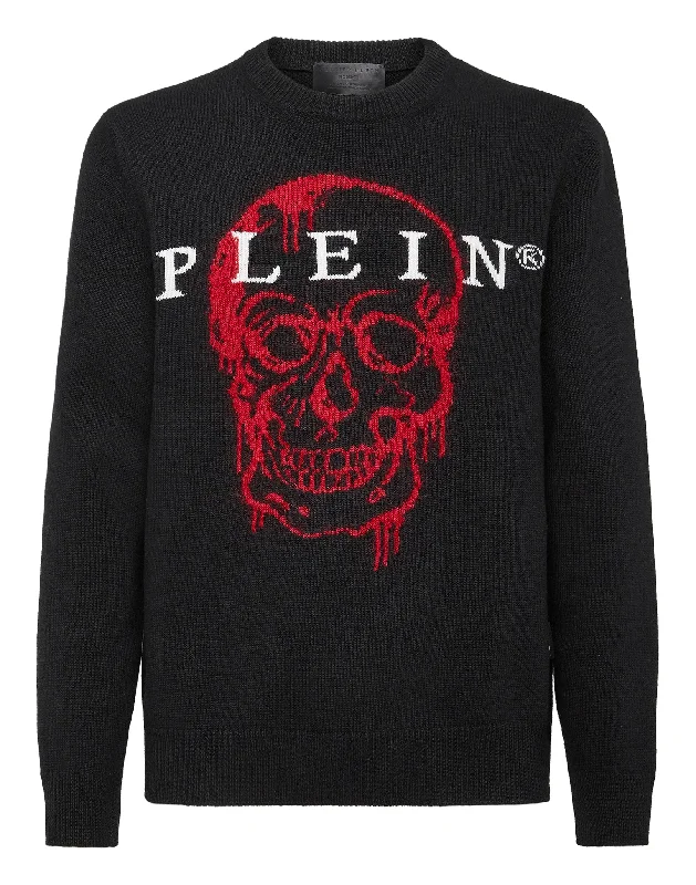 Men Sweaters with Zip - Up Fronts for Easy On - and - OffPullover Round Neck LS Intarsia Skull