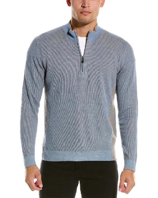 Men Sweaters with Striped Patterns for a Classic and Timeless LookRaffi Vanise Rib Mock 1/4-Zip