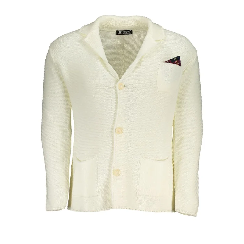 Men Sweaters with High - Low Hemlines for a Modern TwistU.S. Grand Polo Elegant  Cardigan With Logo Men's Detail