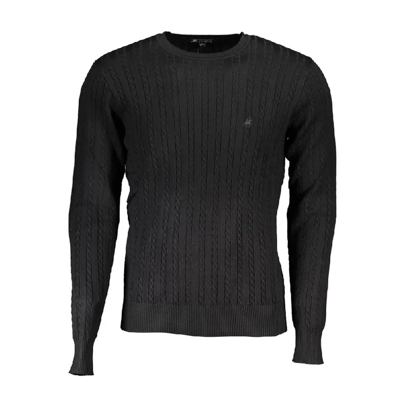 Cable - Knit Men Sweaters with Traditional PatternsU.S. Grand Polo Elegant Crew Neck Contrast Men's Sweater