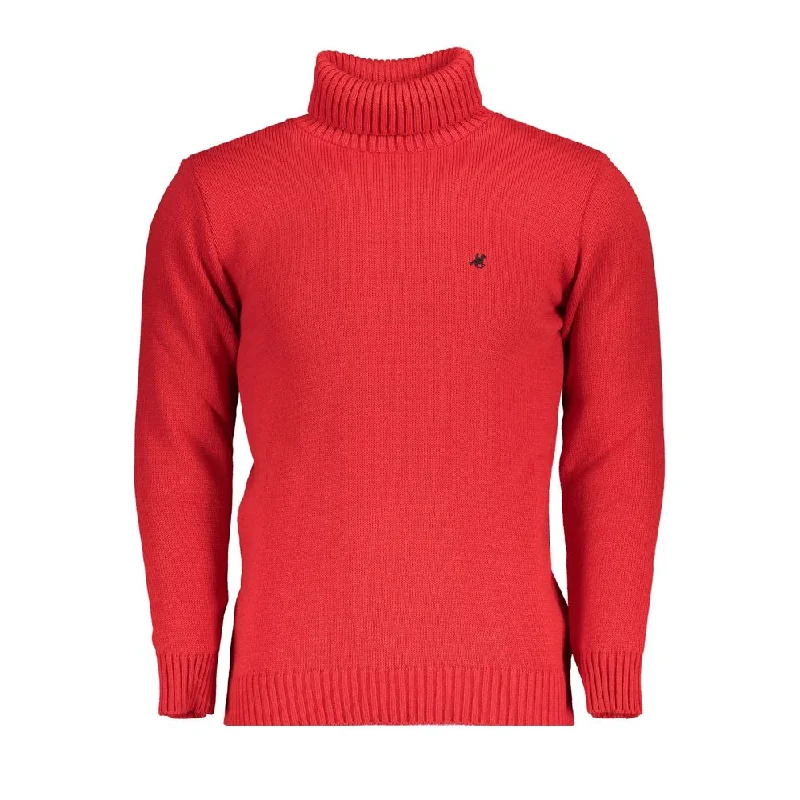 Men Sweaters with Color - Blocked Sections for a Fashion - Forward LookU.S. Grand Polo Elegant Turtleneck Sweater with Embroidery Men's Detail