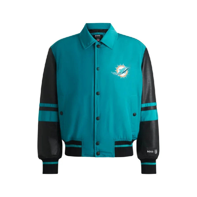 Color - Blocked Men Jackets for a Fashion - Forward LookBOSS x NFL mixed-material jacket with faux-leather sleeves