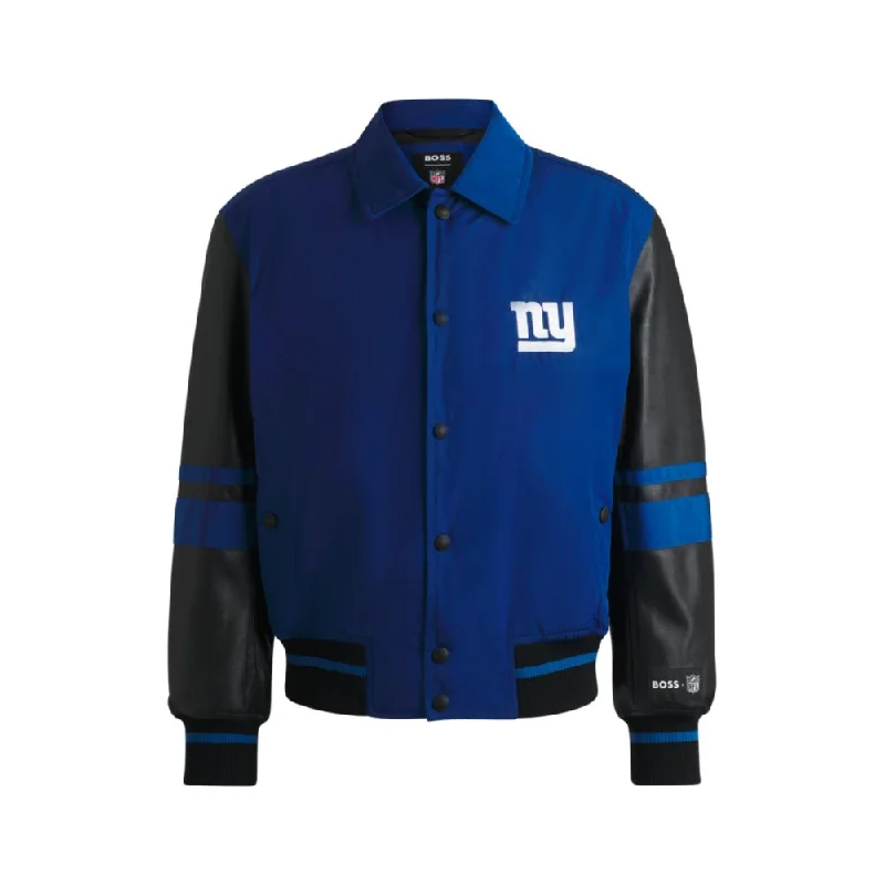 Bomber Men Jackets with Ribbed Cuffs and Hem for a Classic StyleBOSS x NFL mixed-material jacket with faux-leather sleeves