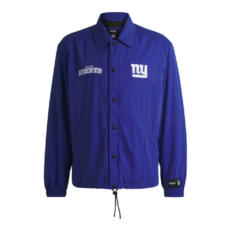 Bomber Men Jackets with Ribbed Cuffs and Hem for a Classic StyleBOSS x NFL water-repellent jacket with embroidered branding