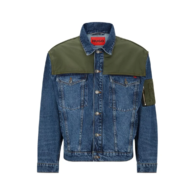 Double - Breasted Men Jackets for a Sophisticated AppearanceHybrid relaxed-fit jacket in blue rigid denim