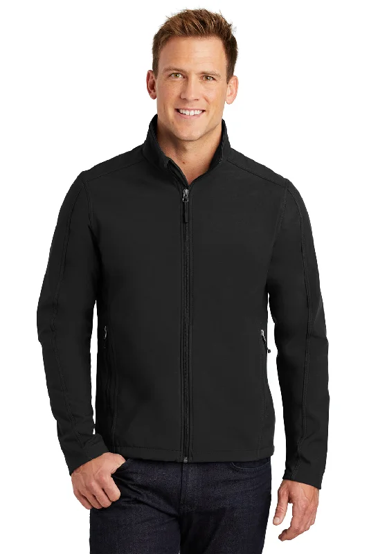 Bomber Men Jackets with Ribbed Cuffs and Hem for a Classic StylePort Authority Mens Core Wind & Water Resistant Full Zip Jacket - Black