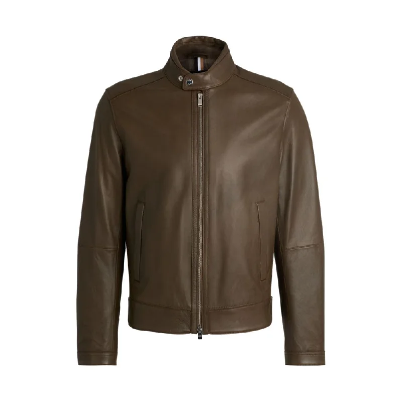 Zip - Up Men Jackets with Multiple Pockets for FunctionalityRegular-fit jacket in grained leather