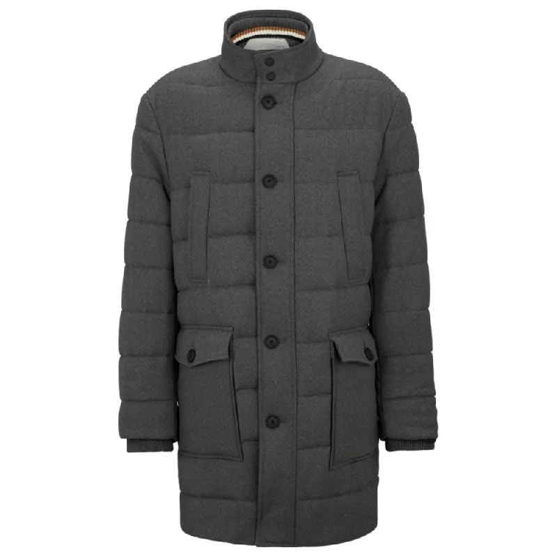 Hooded Men Jackets with Fleece - Lined Collars for Extra WarmthRegular-fit padded coat in a stretch wool blend