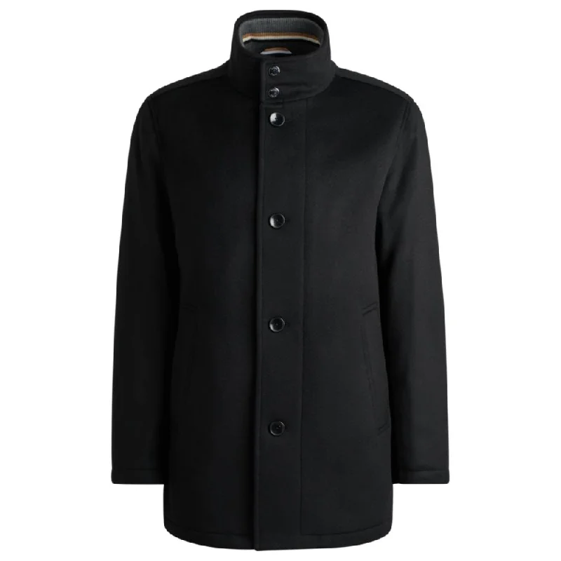 Military - Style Men Jackets with Shoulder Epaulets and BadgesRelaxed-fit short coat in wool and cashmere