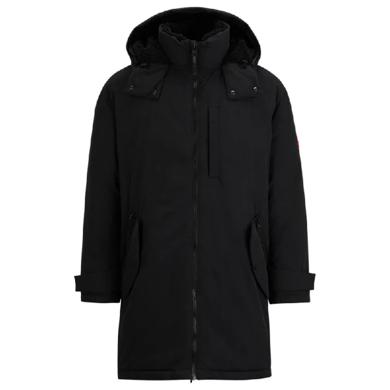 Hooded Men Jackets with Fleece - Lined Collars for Extra WarmthWater-repellent fishtail parka jacket with logo badge