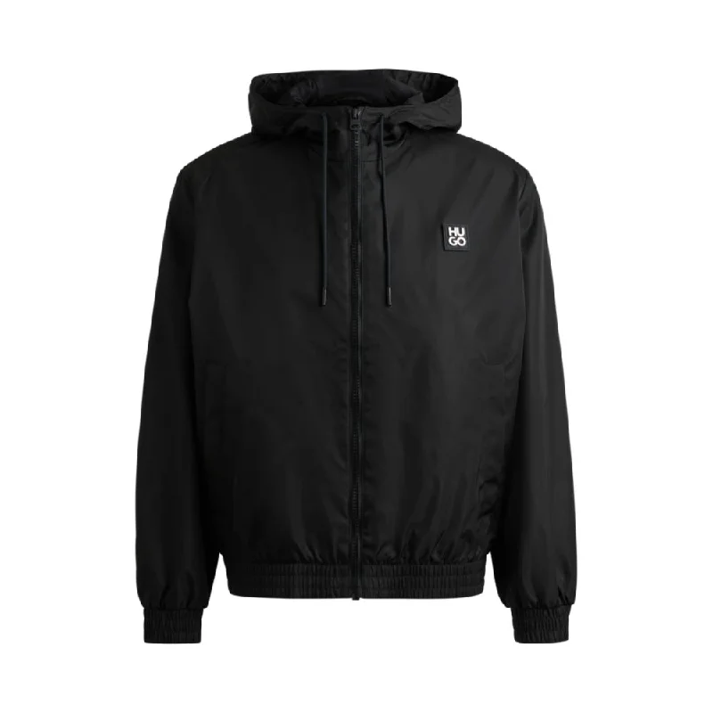 Military - Style Men Jackets with Shoulder Epaulets and BadgesWater-repellent hooded jacket with stacked-logo trim