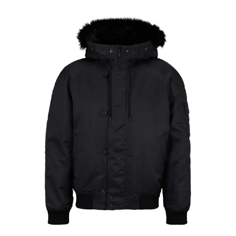 Bomber Men Jackets with Ribbed Cuffs and Hem for a Classic StyleWater-repellent padded jacket with faux-fur hood lining