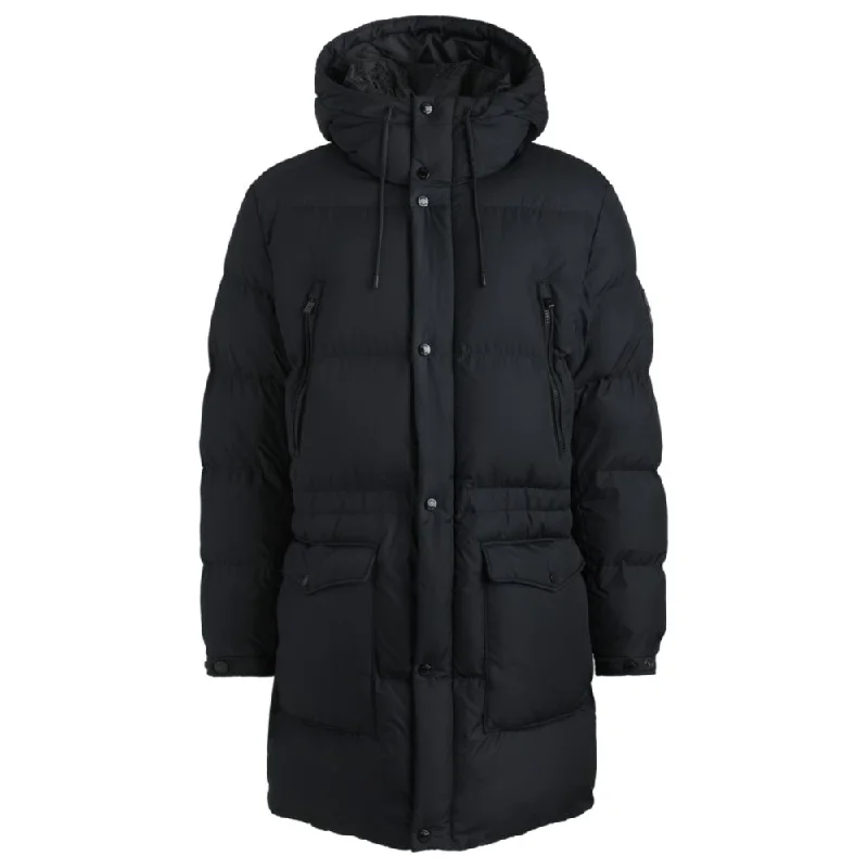 Hooded Men Jackets with Fleece - Lined Collars for Extra WarmthWater-repellent puffer jacket with logo detail