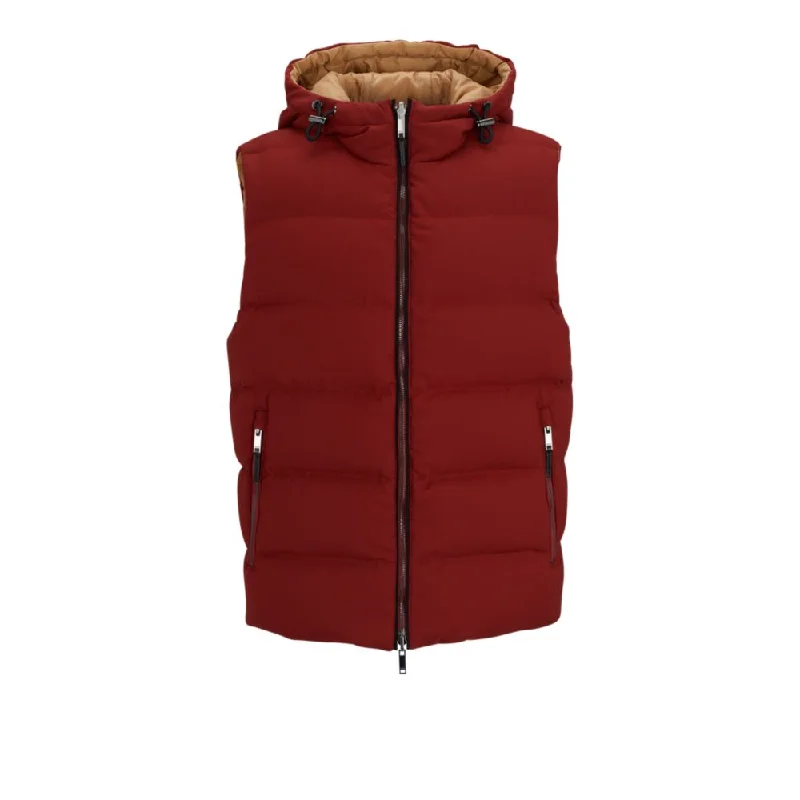 Denim Men Jackets with Embroidered Patches for a Personal TouchWool-blend hooded gilet with down filling